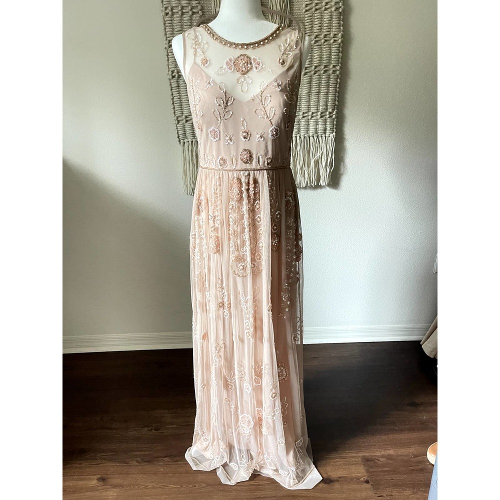 BHLDN Adrianna Papell Abbington Pink Blush Beaded Gown NWT Size 12 - Picture 5 of 16